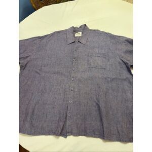 Flax By Jane Engelhart Blue Flax Short Sleeve Button Down Shirt Plus Size 3X